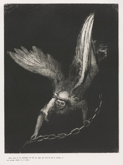 The Apocalypse of Saint John: Och jag såg i hans högra hand som lör..., 1899. av Odilon Redon