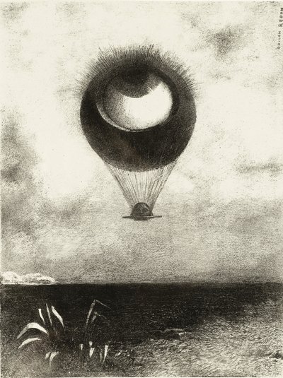 Ögat, som en konstig ballong, stiger mot oändligheten. Serie: For Edgar Poe, 1882 av Odilon Redon