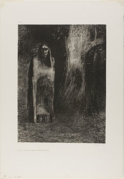 Mannen var ensam i ett nattlandskap, från Night av Odilon Redon