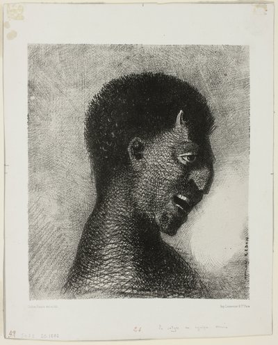 Satyren med det cyniska leendet, tallrik 5 av 8 från "Les Origines" av Odilon Redon