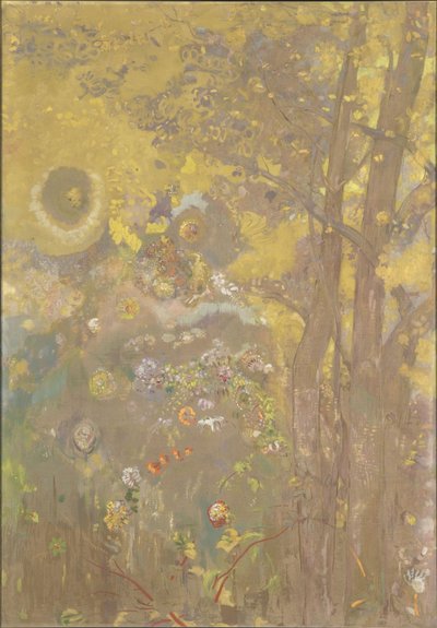 Träd på gul bakgrund, 1901 av Odilon Redon