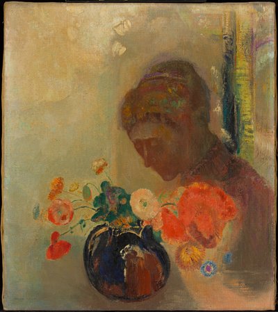 Kvinna med en vas blommor av Odilon Redon