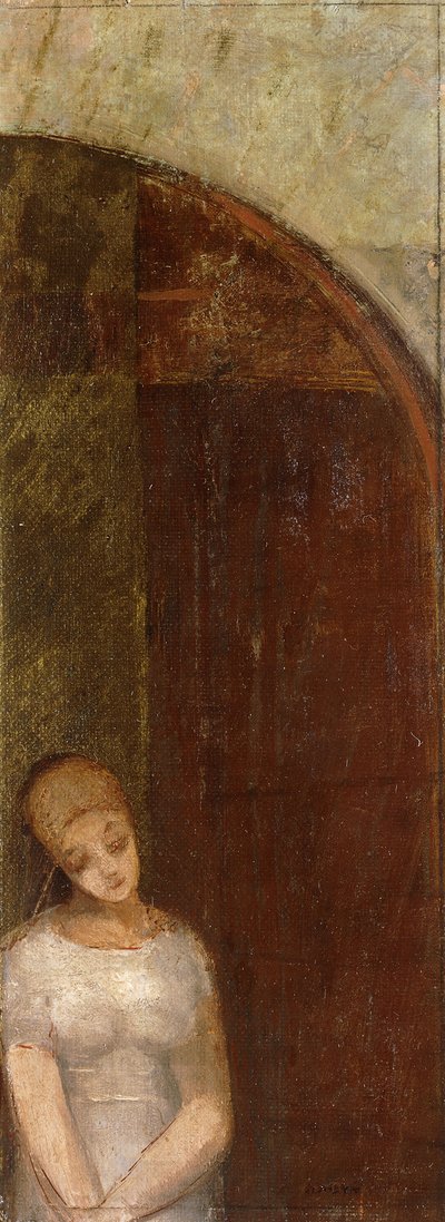 Ung kvinna under en båge; Ung kvinna under en båge, ca 1886 av Odilon Redon
