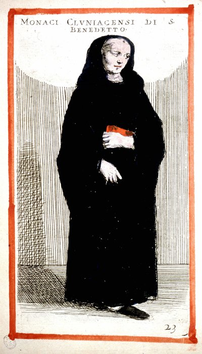 Religiös ordning: munk från Cluny Abbey (Cluniian). 1500-talsgravyr. Enligt O. Fialetti. av Odoardo Fialetti