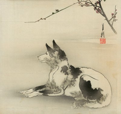 Svart och vit hund av Ogata Gekko