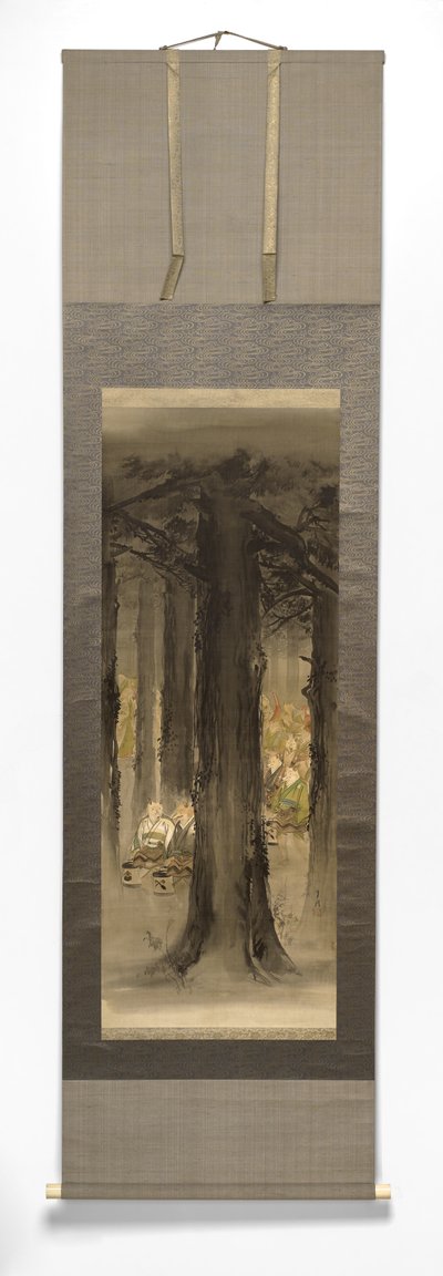 Kitsune No Yomeiri [Rävens bröllop], sent 1800-tidigt 1900-tal (bläck på silkepapper med elfenbensrulle) av Ogata Gekko