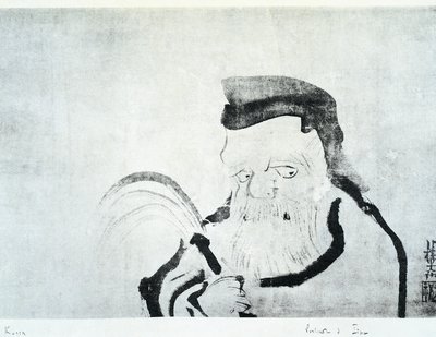 Porträtt av gammal man, teckning av Ogata Korin (1658-1716), bläck på siden, japansk civilisation, Edo-perioden av Ogata Korin