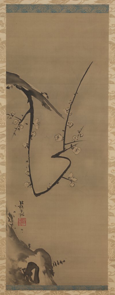 Prunus, hängande rulle, ca 1700 (bläck på siden) av Ogata Korin