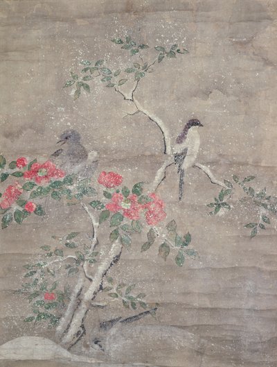 Fåglar och kamelia i snö, ca 1700 (bläck och färger på papper) av Ogawa Haritsu