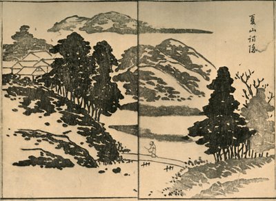 Landskap med figur som korsar en bro, 1809, 1924. av Ogura Tokei