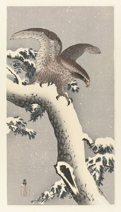 Örn på snöig tall av Ohara Koson