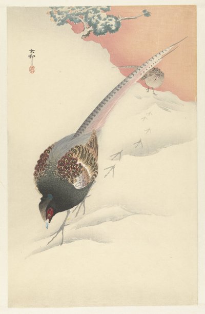Fasanpar i snön av Ohara Koson