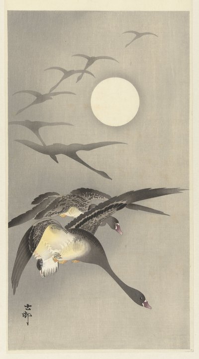 Gäss vid fullmåne av Ohara Koson