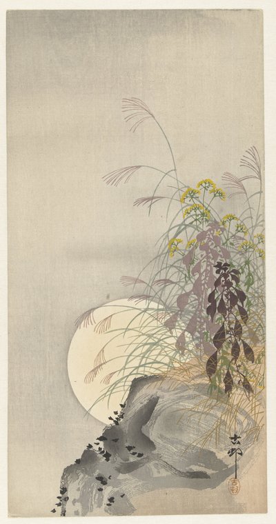 Gräs vid fullmåne av Ohara Koson