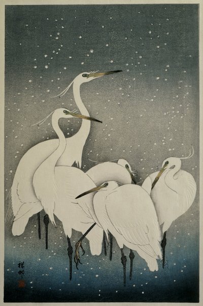 Grupp av hägrar av Ohara Koson
