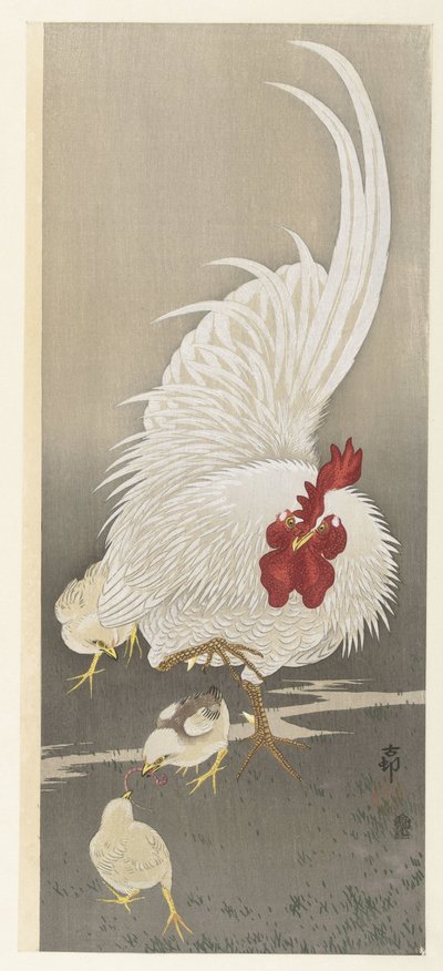 Tupp och tre ungar av Ohara Koson