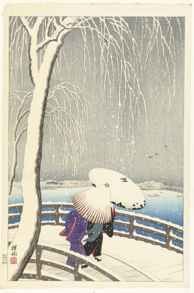 I snön på Yanagibashi av Ohara Koson