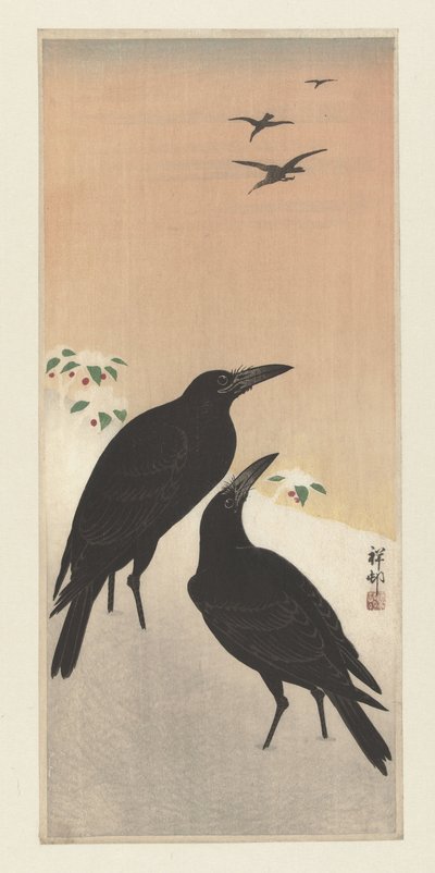 Kråkor i snö av Ohara Koson