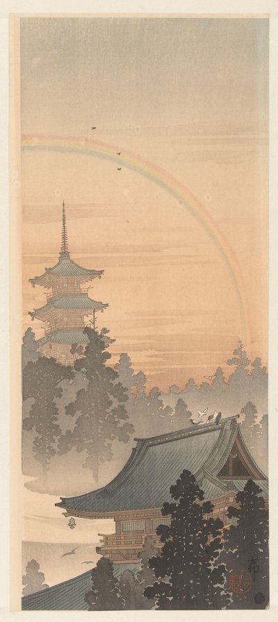 Pagod och regnbåge av Ohara Koson