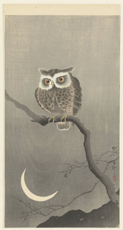 Tornuggla på kal trädgren av Ohara Koson