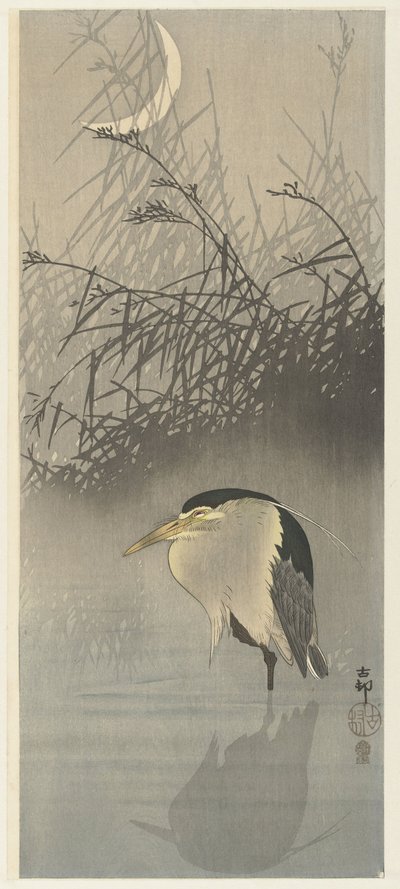 Häger vid nymåne av Ohara Koson