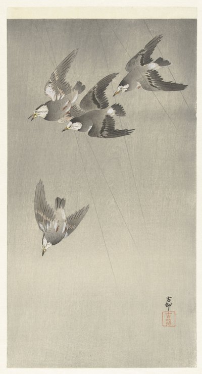Stare i regnet av Ohara Koson