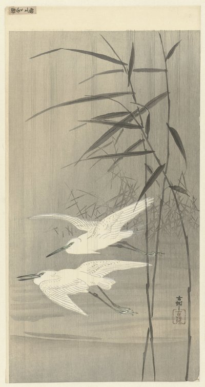 Två hägrar på flykt av Ohara Koson