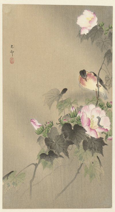 Fågel och larv av Ohara Koson