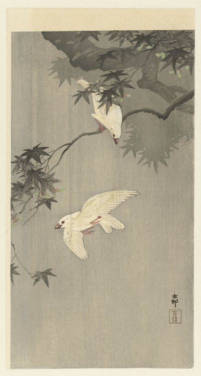 Fåglar i regn av Ohara Koson