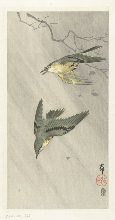 Sångfåglar i regn av Ohara Koson