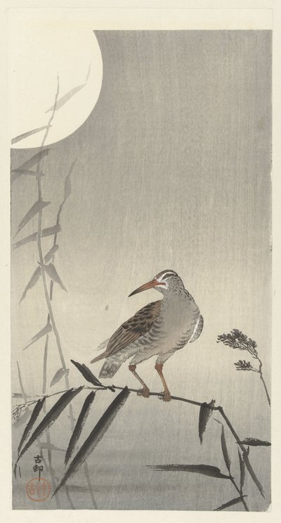 Svart ryttare på bambugren av Ohara Koson