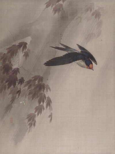 En svala i regnet, ca. 1891-92. av Okada Baison