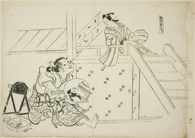 A Woman Nomori (Onna Nomori), nr. 11 från en serie om 12 tryck som föreställer parodier på pjäser av Okumura Masanobu