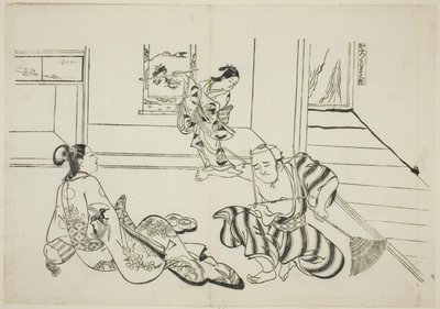 Barnskötare och skallig Tengu från berget Kurama (Kaburo Kurama Tengu), nr. 7 från en serie av 12 tryck som föreställer parodier på pjäser av Okumura Masanobu