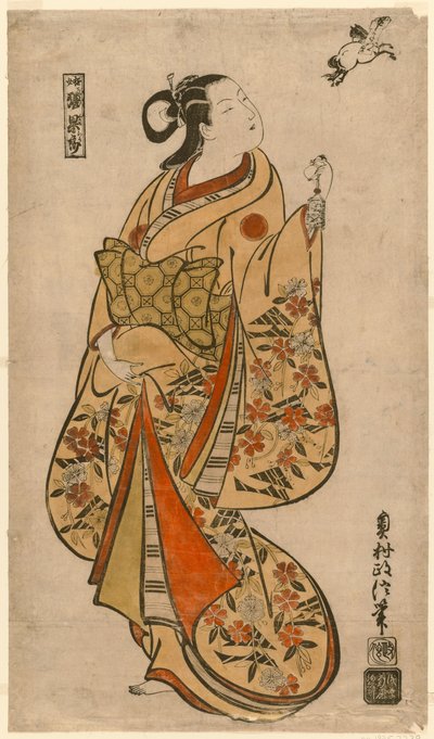Kurtisan liknas vid den kinesiske vismannen Zhang Guolao (japanska: Chokaro) av Okumura Masanobu