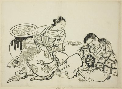 Courtesan Plying Shojo med Sake, nr. 4 från en serie om 12 tryck av Okumura Masanobu