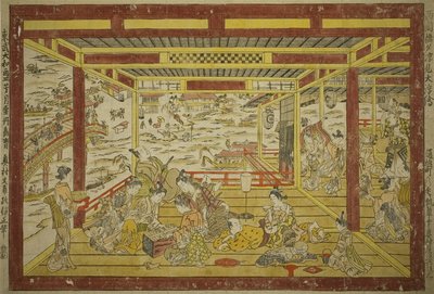 Njuter av den svala kvällen nära Ryogoku-bron av Okumura Masanobu