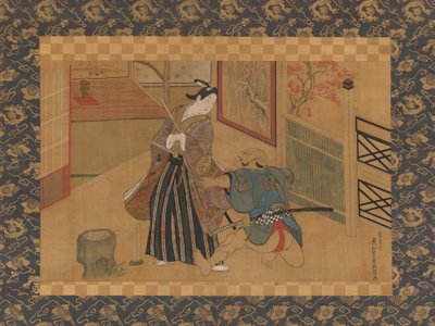 Kabuki Spela Kusazuribiki från Sagorna om Soga Soga monogatari, 1700-talet. av Okumura Masanobu