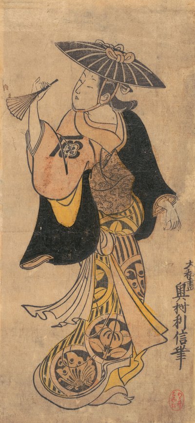Skådespelaren Sanjo Kantaro 1697-1763 som kvinna, ca. 1730., ca. 1730. av Okumura Toshinobu