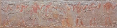Relief av en procession av offerbärare från Ny-Ank-Nesuts grav, 2575-2134 f.Kr. (målad kalksten) av Old Kingdom Egyptian
