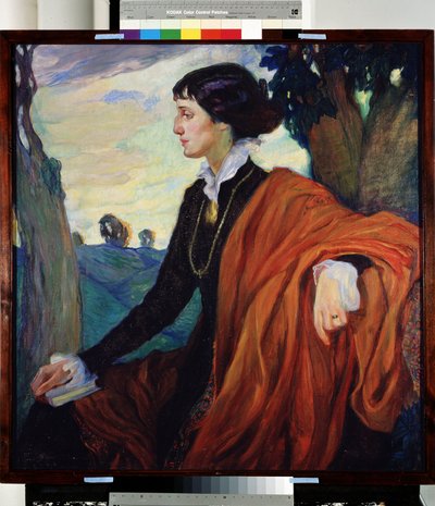 Porträtt av den ryska poetinnan Anna Akhmatova (Achmatova) (1889-1966) av Olga Lyudvigovna Della Vos Kardovskaya