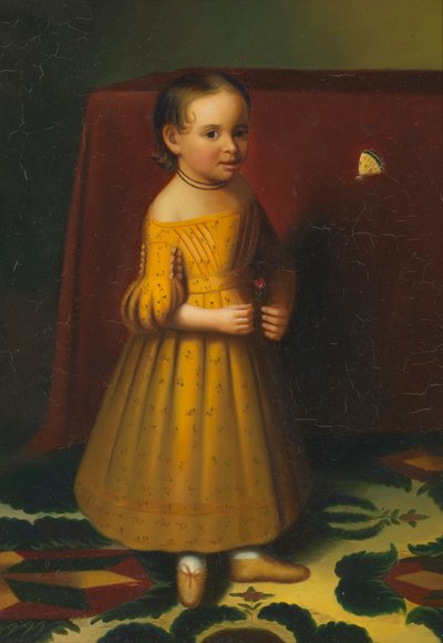 Porträtt av en ung flicka med ros och fjäril, ca. 1838. av Oliver Tarbell Eddy