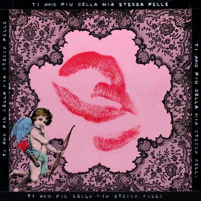 Kiss Fiorucci, 2020 (blandteknik på duk) av Olivia Gozzano