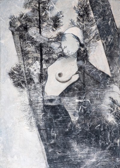 Maschera bianca, 2024(blandteknik på duk) av Olivia Gozzano