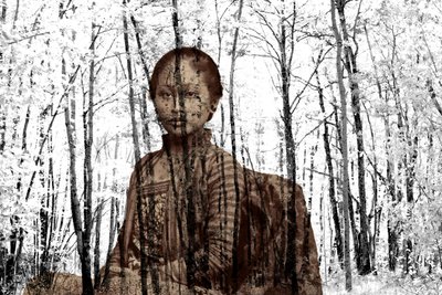 Porträtt bland grenarna, 2024 (digital mixed media) av Olivia Gozzano