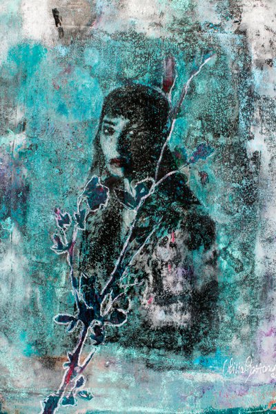 Porträtt vid floden, 2023 (blandteknik på papper) av Olivia Gozzano