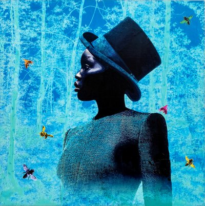 Teletrasporto, 2022 (blandteknik på duk) av Olivia Gozzano