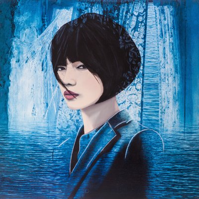 Winter water town , 2022 (blandteknik på duk) av Olivia Gozzano