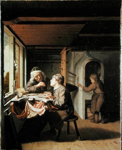 En urmakare och hans lärling (olja på duk) av Olivier van Deuren