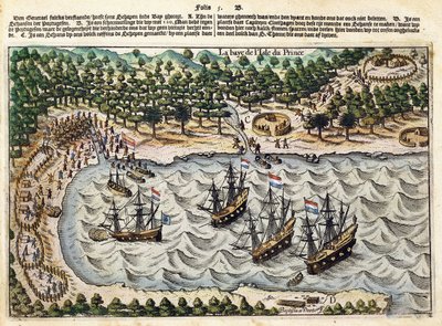 Utsikt över holländskt skepp i hamnen, ca 1598-1602 av Olivier van Noort